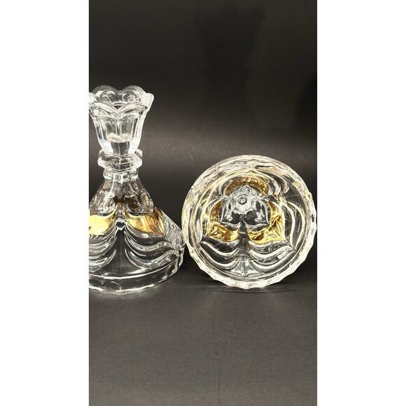 Vintage Set Lead Crystal CANDLE HOLDERS Gold Wing Design Anna Hutte Bleikristall - Picture 15 of 16